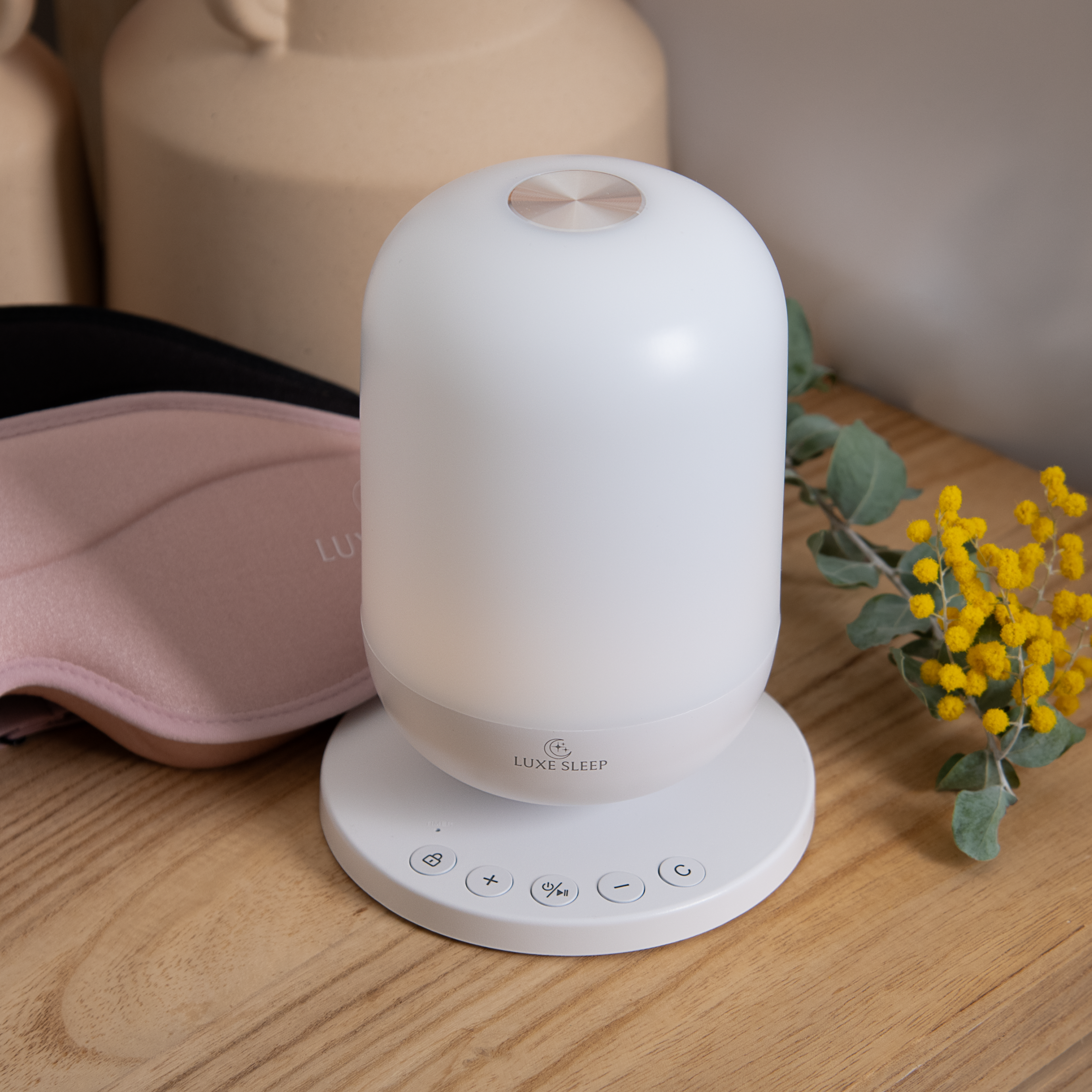 Smart white noise machine with adjustable volume & variety of calming soundscapes