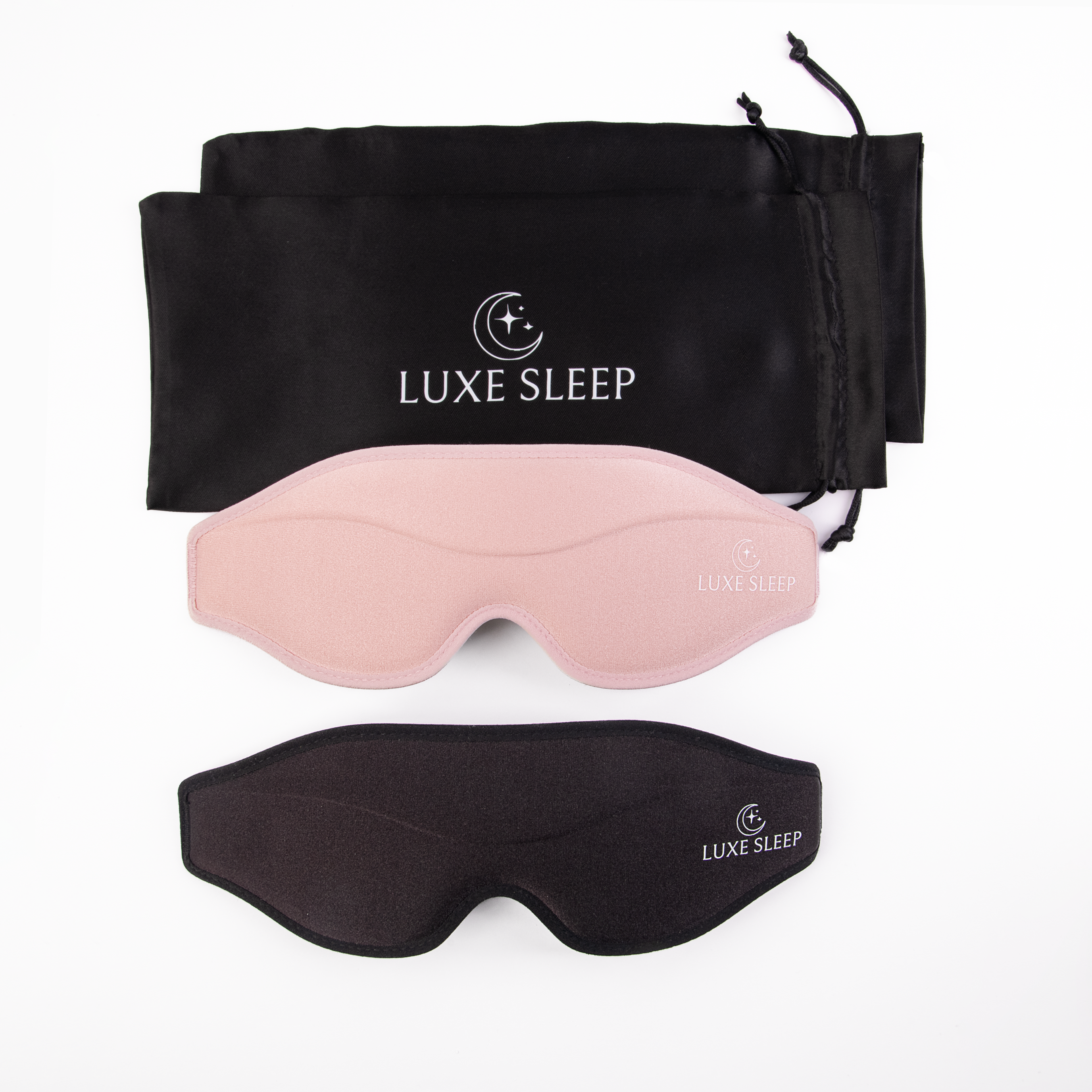 Two high-quality silk sleep masks with a sleek design and luxurious texture